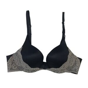 Victoria's Secret Black Grey Lace Trim Push-Up Bra Underwire 34B 294331